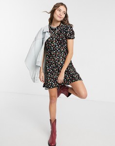 Черное чайное платье мини с цветочным принтом Miss Selfridge-Черный