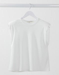 Белая футболка в рубчик с подплечниками Miss Selfridge-Белый