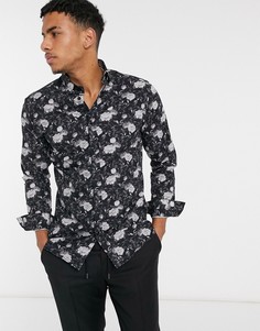 Приталенная рубашка с цветочным принтом Selected Homme Moseby-Черный