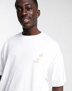 Белая oversized-футболка с вышивкой на груди в виде черт лица ASOS DESIGN-Белый