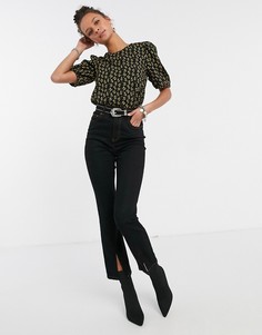 Черный топ с пышными рукавами и цветочным принтом Vila-Многоцветный