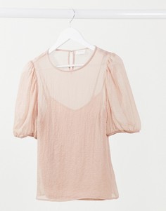 Розовый топ с пышными рукавами Vila
