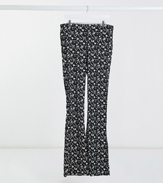 Черно-белые расклешенные брюки с цветочным принтом Topshop Tall-Черный