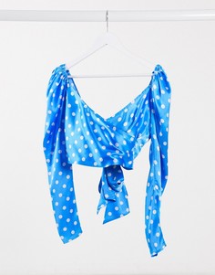 Атласный топ в горошек с запахом ASOS DESIGN-Многоцветный