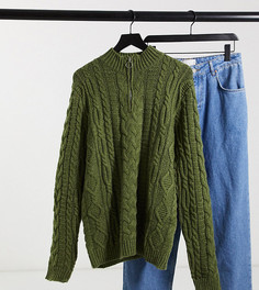 Джемпер цвета хаки плотной крупной вязки с короткой молнией ASOS DESIGN Tall-Зеленый
