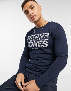 Темно-синий лонгслив с логотипом Jack & Jones