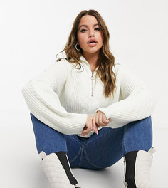 Джемпер с узором «в косичку» и короткой молнией Fashion Union Plus-Кремовый