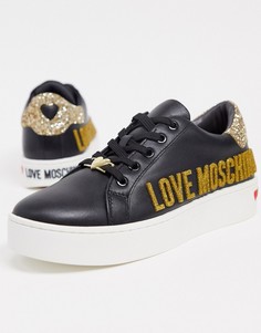 Черные кроссовки с блестками на платформе Love Moschino-Черный