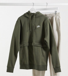 Худи цвета хаки с короткой молнией до середины груди Nike Tall Club-Зеленый