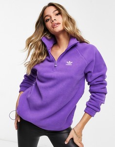 Сиреневая флисовая куртка с короткой молнией и логотипом adidas Originals-Фиолетовый