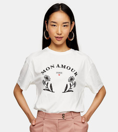 Светло-бежевая футболка с надписью "amour" Topshop Tall-Кремовый