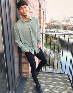 Бархатная oversized-рубашка шалфейно-зеленого цвета в стиле 90-х ASOS DESIGN-Зеленый
