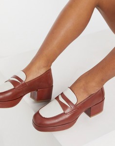 Коричнево-кремовые кожаные лоферы на платформе ASOS DESIGN Maximise-Многоцветный