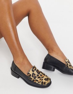 Черные кожаные лоферы с леопардовым принтом в стиле 90-х ASOS DESIGN Mimosa-Многоцветный