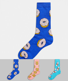 Набор из 3 пар спортивных носков с принтом в виде печеных лакомств ASOS DESIGN-Многоцветный