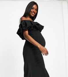 Черное платье макси с оборками и разрезом до бедра Club L London Maternity-Черный
