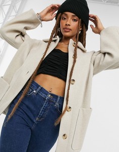Бежевая шерстяная куртка-рубашка Topshop-Бежевый