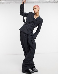 Черные широкие брюки с завышенной талией ASOS DESIGN-Темно-синий