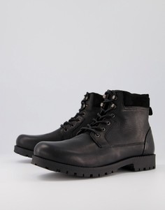 Черные кожаные ботинки на шнуровке ASOS DESIGN-Черный