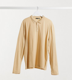 Бежевое поло из органического хлопка с длинными рукавами ASOS DESIGN Plus-Бежевый