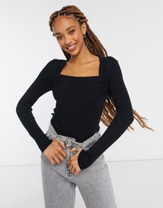 Черный джемпер в рубчик с квадратным вырезом горловины ASOS DESIGN