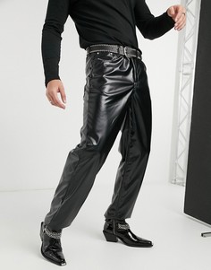 Черные джинсы из искусственной кожи свободного кроя ASOS DESIGN-Черный