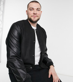 Черная куртка в университетском стиле с рукавами из искусственной кожи ASOS DESIGN Plus-Черный