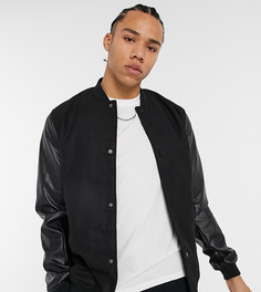Черная куртка в университетском стиле с рукавами из искусственной кожи ASOS DESIGN Tall-Черный