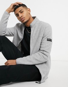 Серая спортивная куртка из плотного флиса с нашивкой ASOS DESIGN-Серый