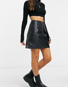 Черная мини-юбка из искусственной кожи New Look-Черный