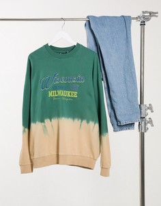 Oversized-свитшот с вертикальным принтом тай-дай и надписью "Wisconsin" на груди ASOS DESIGN-Многоцветный