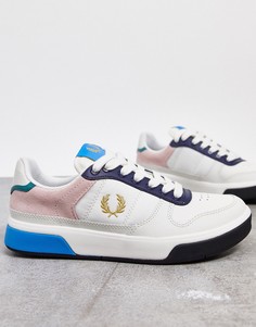 Белые кожаные кроссовки с цветными вставками Fred Perry-Белый