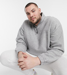 Серый меланжевый oversized-свитшот из флиса с короткой молнией ASOS DESIGN Plus