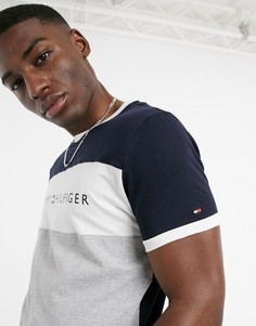 Серая футболка для дома со вставкой с логотипом на груди Tommy Hilfiger-Темно-синий