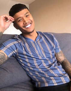 Футболка в вертикальную полоску с воротником в стиле бомбер на молнии ASOS DESIGN-Многоцветный