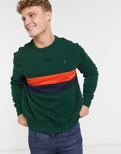 Зеленый свитшот с двойной разноцветной полосой Polo Ralph Lauren