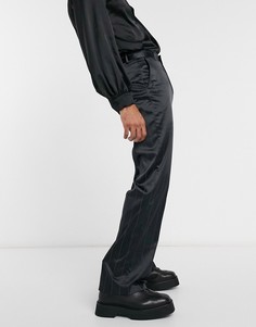 Атласные строгие брюки с широкими штанинами в тонкую полоску ASOS DESIGN-Черный