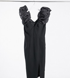 Черное платье мидакси с оборками и разрезом до бедра Laced In Love-Черный Lusso the Label