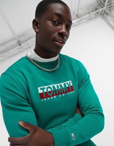 Зеленый свитшот с круглым вырезом Tommy Jeans essential