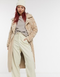 Пальто-тренч из искусственного меха кремового цвета River Island-Кремовый