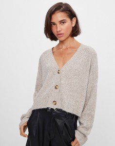 Бежевый вязаный кардиган Bershka
