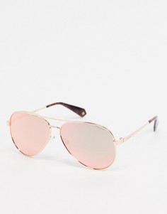 Солнцезащитные очки-авиаторы в золотистой оправе с розовыми линзами Polaroid X Love Island-Золотистый