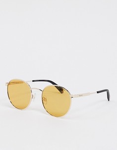 Круглые солнцезащитные очки в золотистой оправе с оранжевыми стеклами Polaroid X Love Island-Золотистый