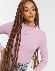 Розовый лонгслив из органического хлопка в рубчик Monki Molly