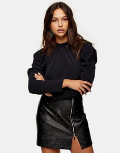 Черная блузка с пышными рукавами Topshop-Черный