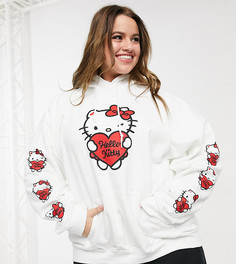 Худи в стиле oversized с принтом на груди и рукавах New Girl Order Curve x Hello Kitty-Белый