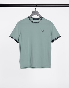 Серая футболка из ткани пике с двойной окантовкой Fred Perry-Серый