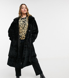 Черное пальто-тренч из искусственного меха River Island Plus-Черный