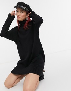 Черное платье-джемпер мини с отворачивающимся воротником River Island-Черный