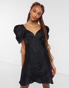 Платье мини на пуговицах с драпировкой на плечах ASOS DESIGN-Черный